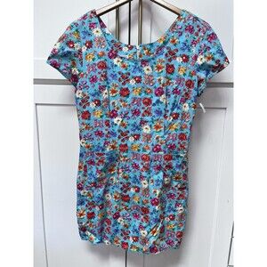 Jonathan Martin Vtg Floral Cap Sleeve Dress Blue Cotton Sz 13 Women's NWT NOS